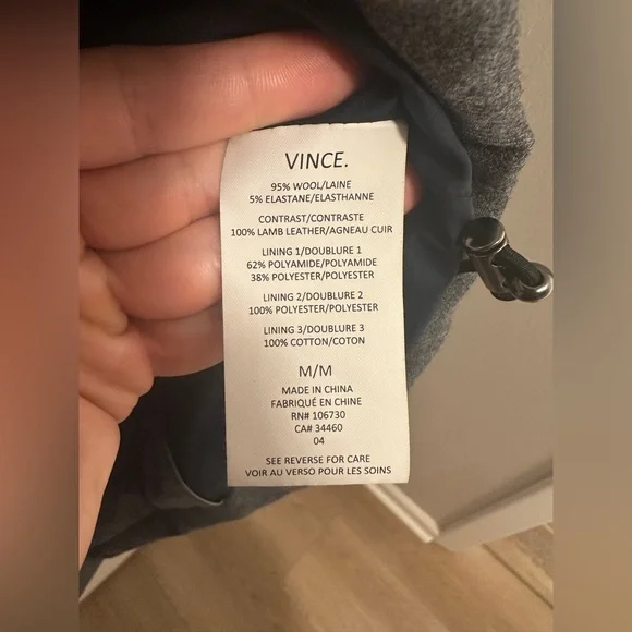 Vince Vest Zip Grey Quilted Puffer Lamb Leather & Wool Medium (M) - Picture 4 of 8